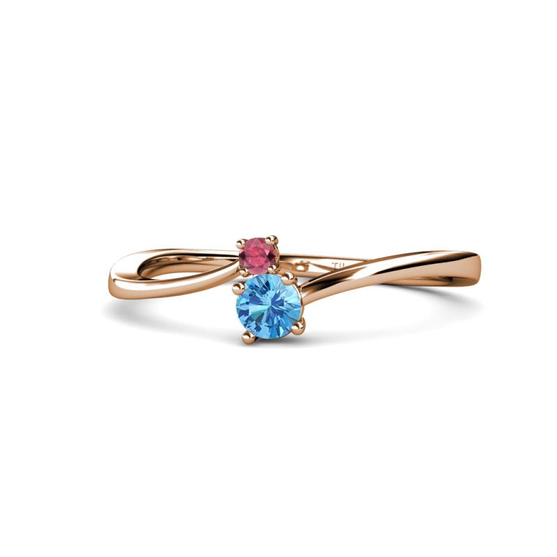 Lucie 4.10 mm Bold Round Rhodolite Garnet and Blue Topaz 2 Stone Promise Ring 
