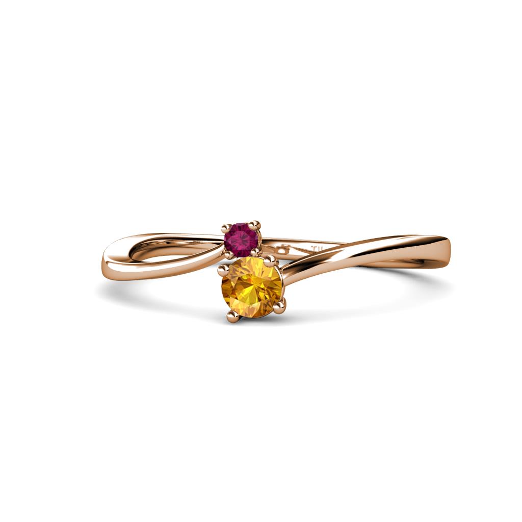 Lucie 4.10 mm Bold Round Rhodolite Garnet and Citrine 2 Stone Promise Ring 