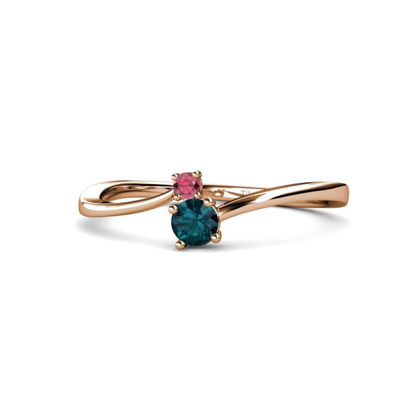 Lucie 4.10 mm Bold Round Rhodolite Garnet and London Blue Topaz 2 Stone Promise Ring 