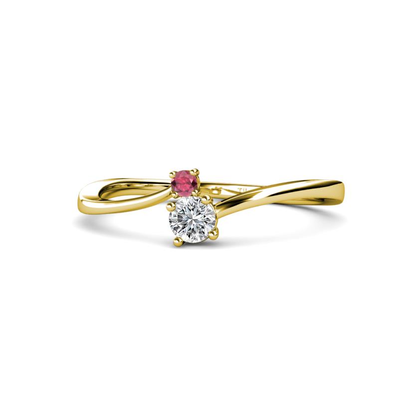 Lucie 4.10 mm Bold Round Rhodolite Garnet and Lab Grown Diamond 2 Stone Promise Ring 