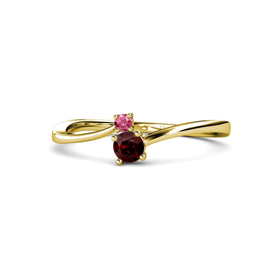 Lucie 4.10 mm Bold Round Pink Tourmaline and Red Garnet 2 Stone Promise Ring 