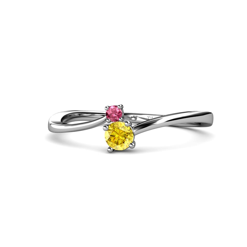 Lucie 4.10 mm Bold Round Pink Tourmaline and Yellow Sapphire 2 Stone Promise Ring 