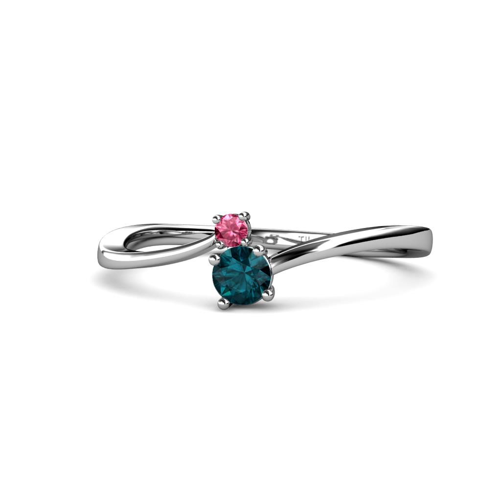 Lucie 4.10 mm Bold Round Pink Tourmaline and London Blue Topaz 2 Stone Promise Ring 