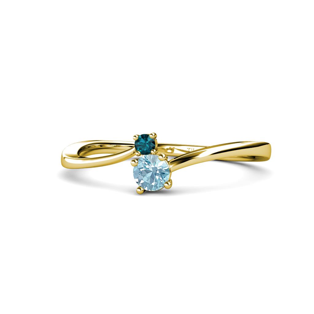 Lucie 4.10 mm Bold Round London Blue Topaz and Aquamarine 2 Stone Promise Ring 