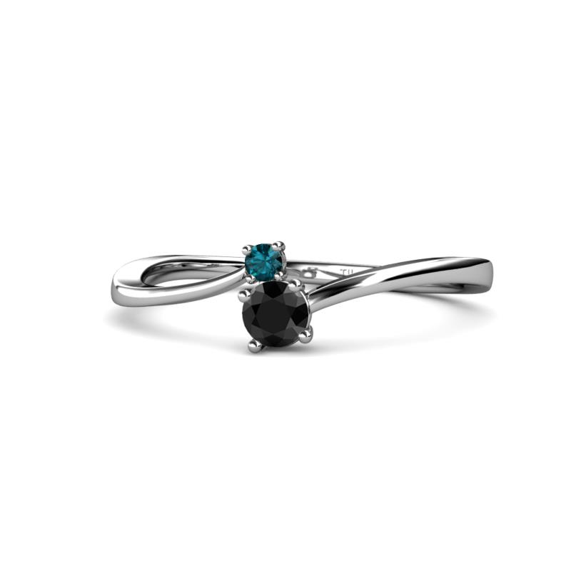 Lucie 4.10 mm Bold Round London Blue Topaz and Black Diamond 2 Stone Promise Ring 