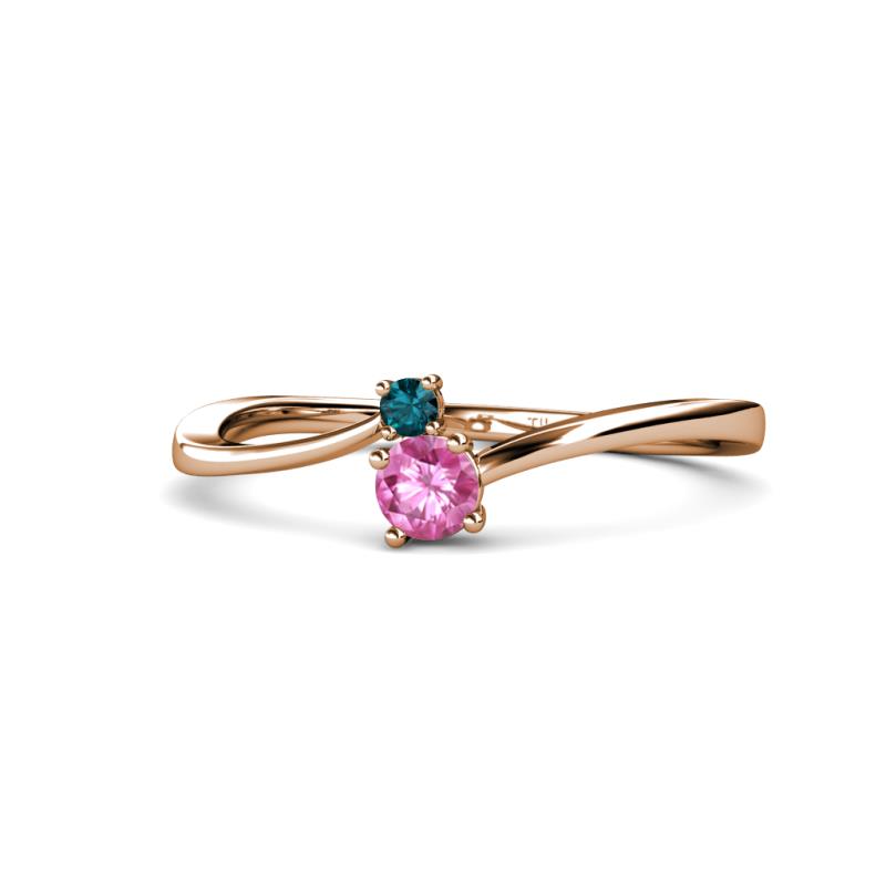 Lucie 4.10 mm Bold Round London Blue Topaz and Pink Sapphire 2 Stone Promise Ring 