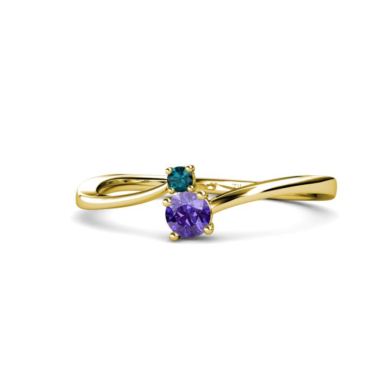 Lucie 4.10 mm Bold Round London Blue Topaz and Iolite 2 Stone Promise Ring 