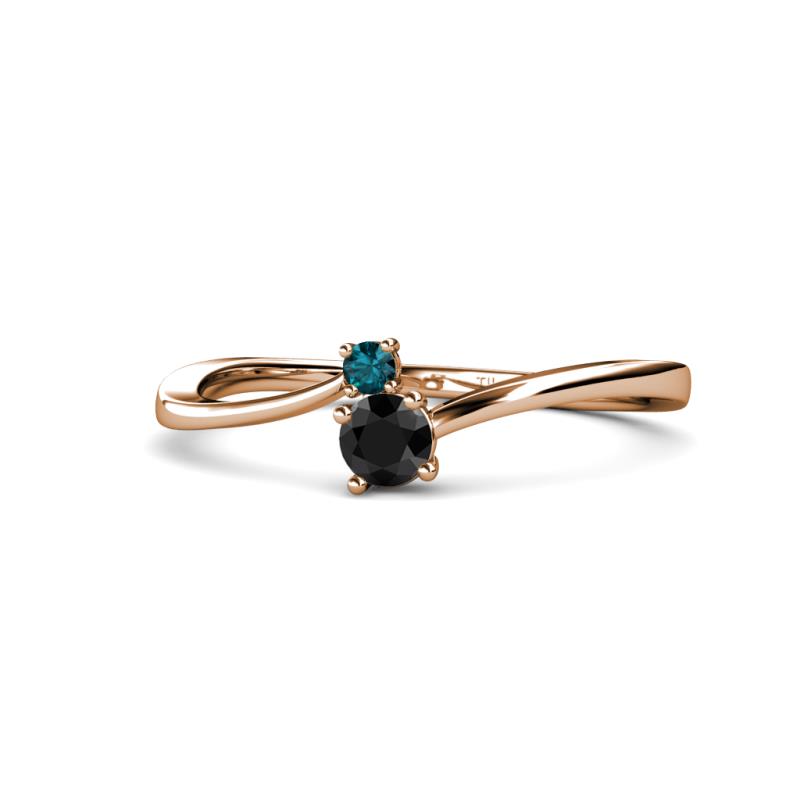 Lucie 4.10 mm Bold Round London Blue Topaz and Black Diamond 2 Stone Promise Ring 