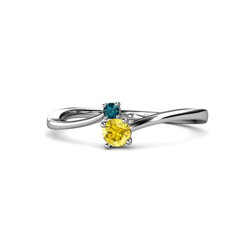 Lucie 4.10 mm Bold Round London Blue Topaz and Yellow Sapphire 2 Stone Promise Ring 