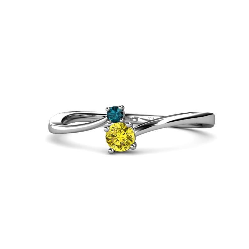 Lucie 4.10 mm Bold Round London Blue Topaz and Yellow Diamond 2 Stone Promise Ring 