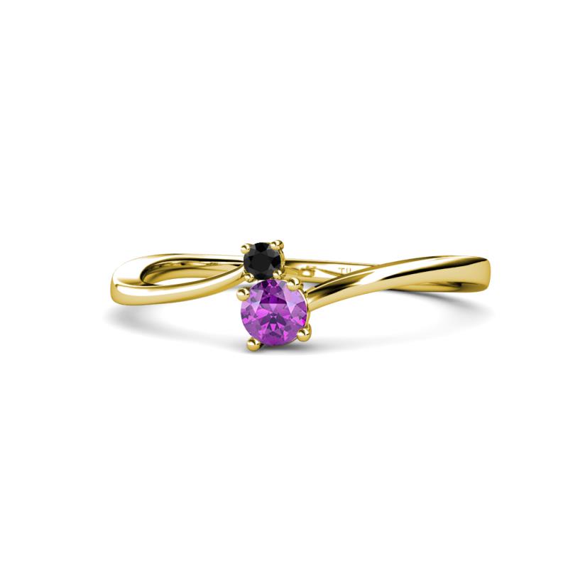 Lucie 4.10 mm Bold Round Black Diamond and Amethyst 2 Stone Promise Ring 