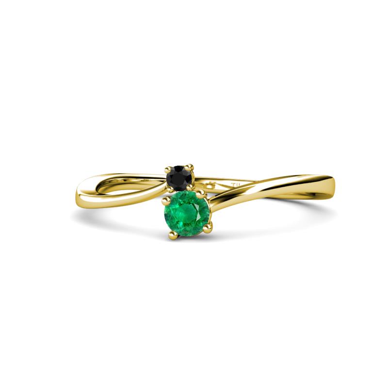 Lucie 4.10 mm Bold Round Black Diamond and Emerald 2 Stone Promise Ring 