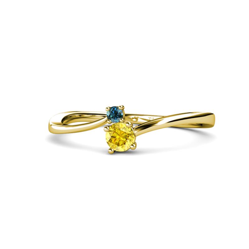 Lucie 4.10 mm Bold Round Blue Diamond and Yellow Sapphire 2 Stone Promise Ring 