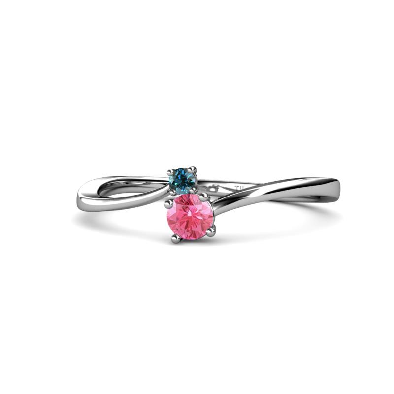 Lucie 4.10 mm Bold Round Blue Diamond and Pink Tourmaline 2 Stone Promise Ring 
