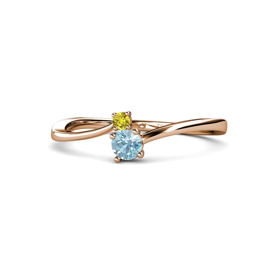 Lucie 4.10 mm Bold Round Yellow Diamond and Aquamarine 2 Stone Promise Ring 
