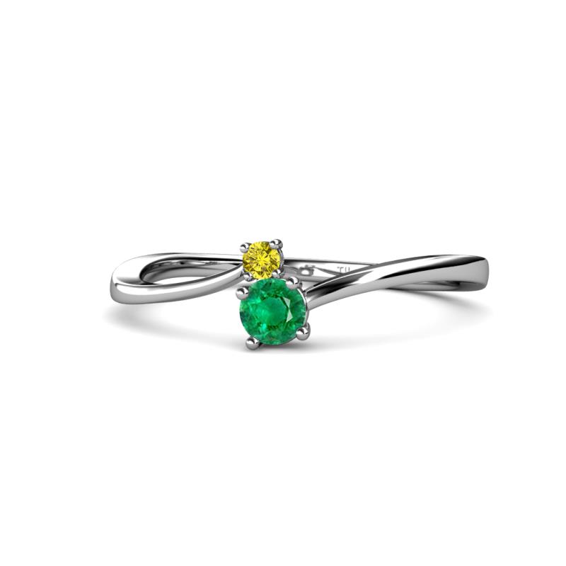 Lucie 4.10 mm Bold Round Yellow Diamond and Emerald 2 Stone Promise Ring 