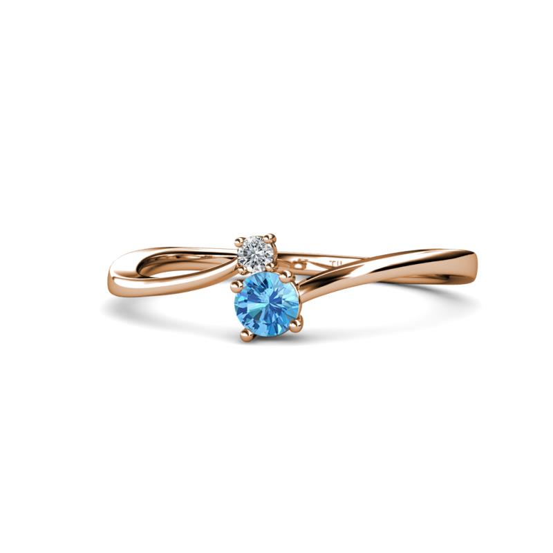 Lucie 4.10 mm Bold Round Blue Topaz and Lab Grown Diamond 2 Stone Promise Ring 