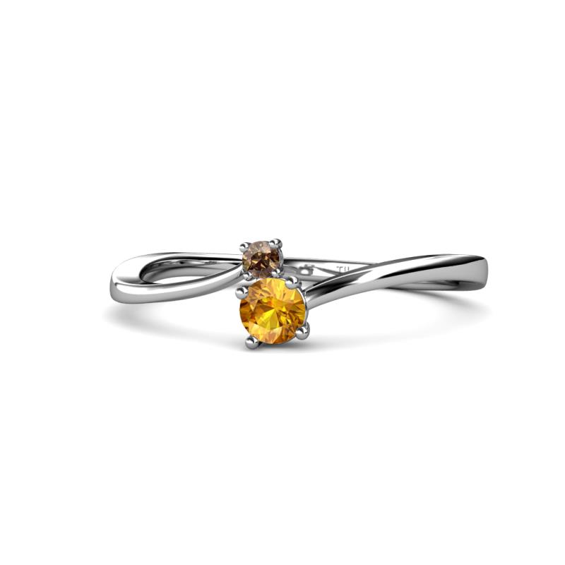 Lucie 4.10 mm Bold Round Smoky Quartz and Citrine 2 Stone Promise Ring 