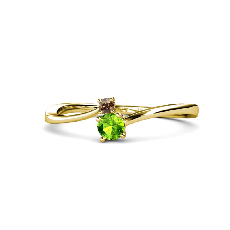 Lucie 4.10 mm Bold Round Smoky Quartz and Peridot 2 Stone Promise Ring 