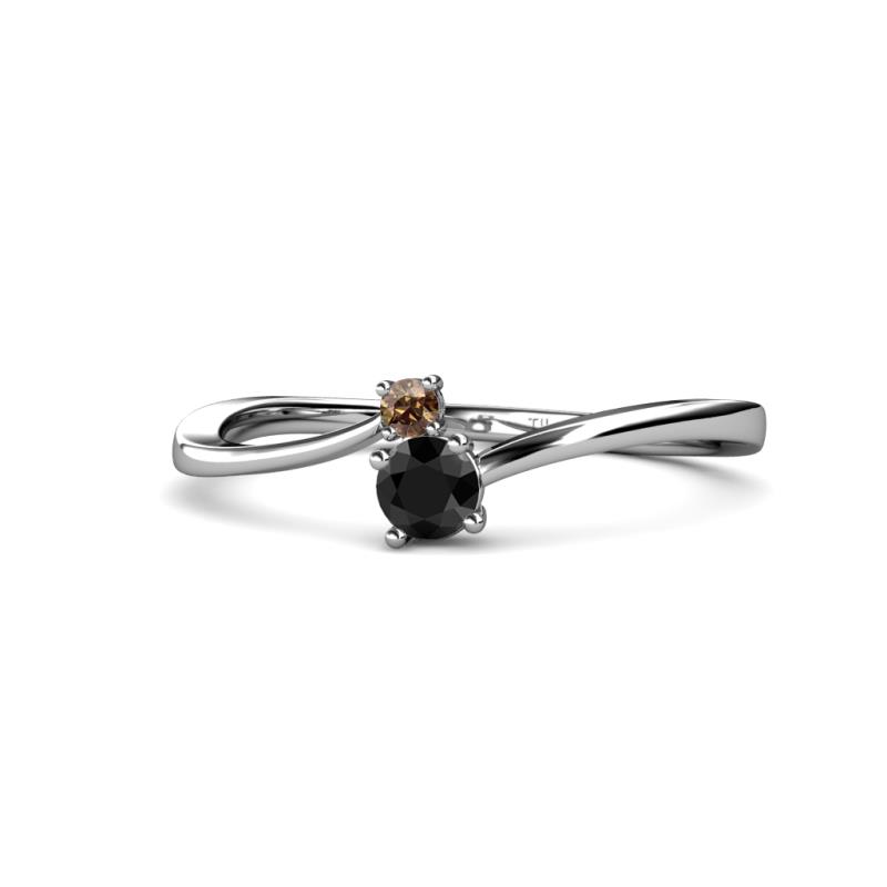 Lucie 4.10 mm Bold Round Smoky Quartz and Black Diamond 2 Stone Promise Ring 