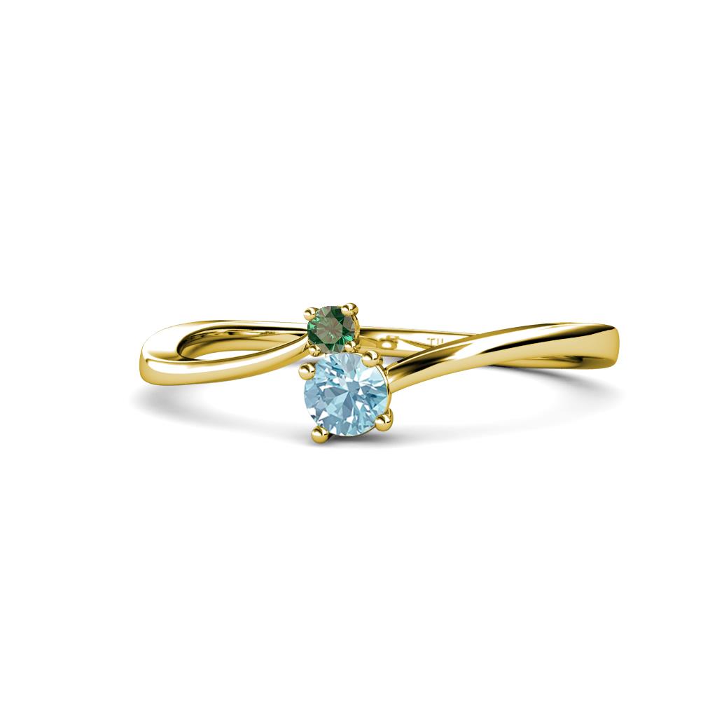 Lucie 4.10 mm Bold Round Aquamarine and Lab Created Alexandrite 2 Stone Promise Ring 