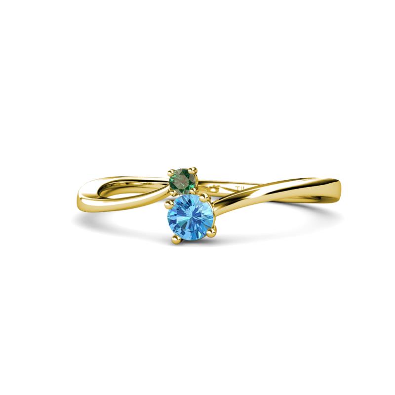 Lucie 4.10 mm Bold Round Blue Topaz and Lab Created Alexandrite 2 Stone Promise Ring 