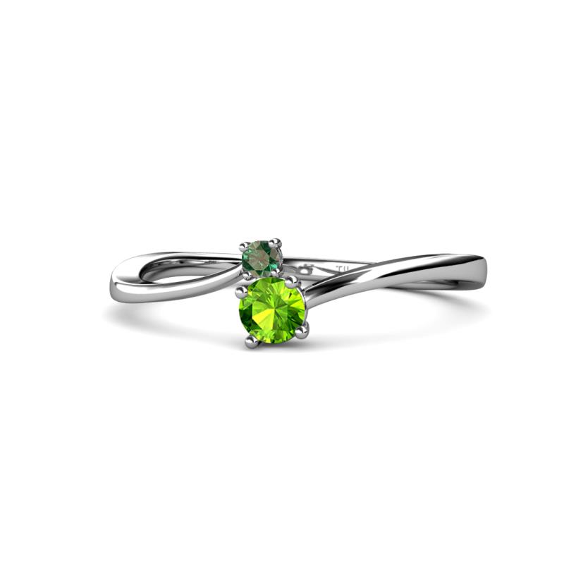 Lucie 4.10 mm Bold Round Peridot and Lab Created Alexandrite 2 Stone Promise Ring 