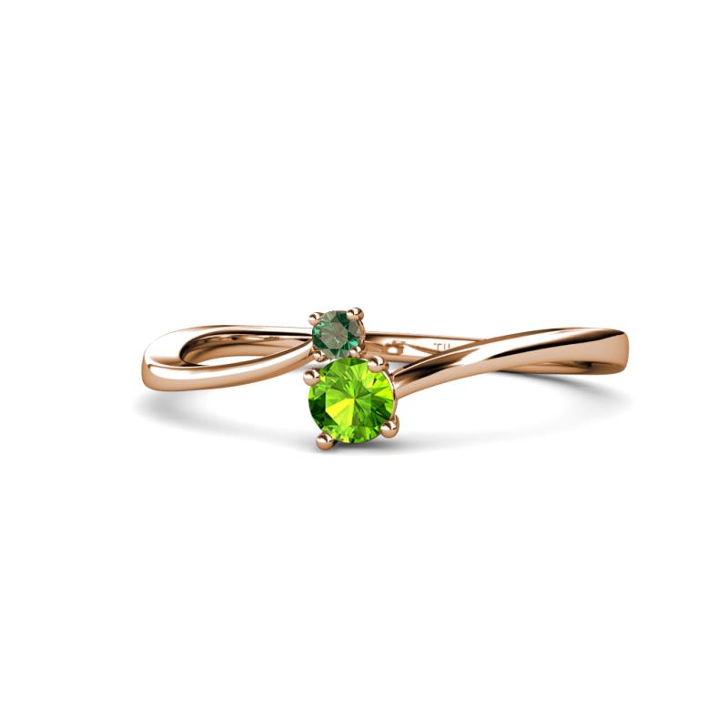 Lucie 4.10 mm Bold Round Peridot and Lab Created Alexandrite 2 Stone Promise Ring 