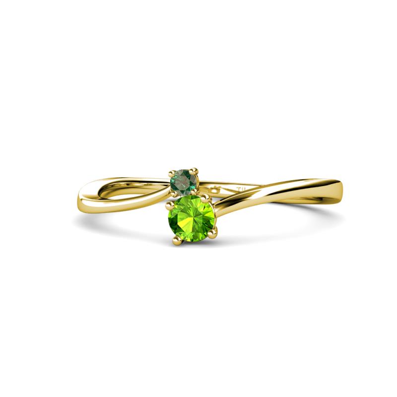Lucie 4.10 mm Bold Round Peridot and Lab Created Alexandrite 2 Stone Promise Ring 