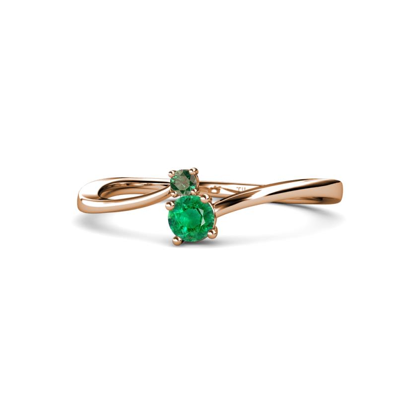 Lucie 4.10 mm Bold Round Emerald and Lab Created Alexandrite 2 Stone Promise Ring 