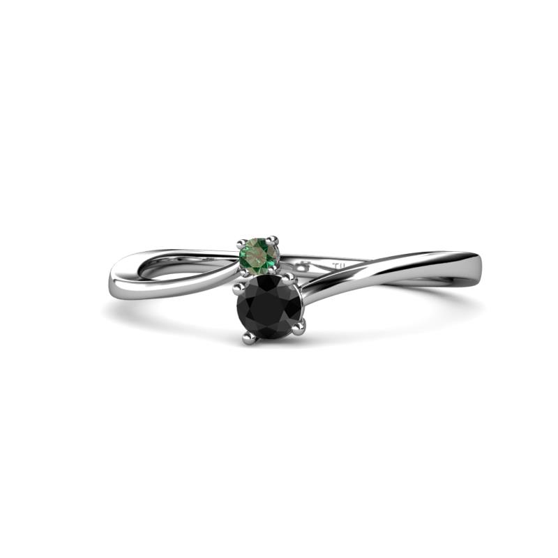Lucie 4.10 mm Bold Round Black Diamond and Lab Created Alexandrite 2 Stone Promise Ring 