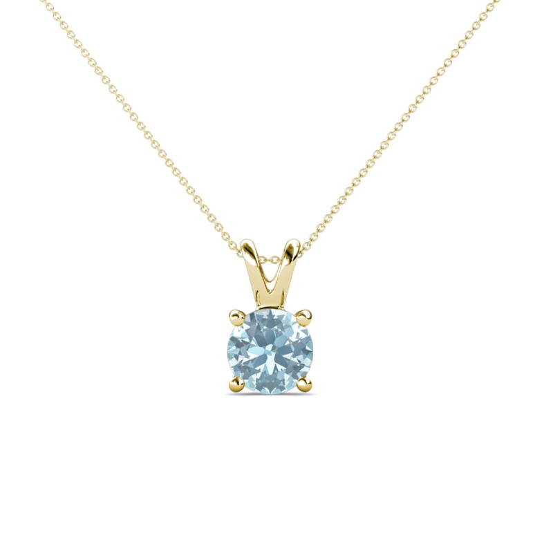 Jassiel 5.80 mm Round Aquamarine Double Bail Solitaire Pendant Necklace 