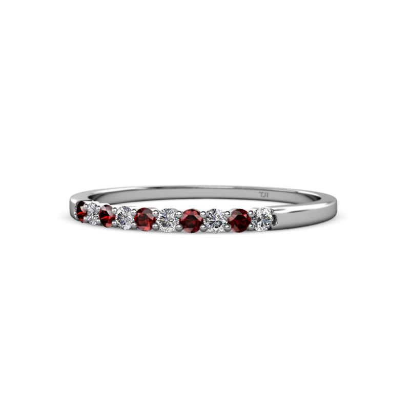 Clara 2.00 mm Red Garnet and Lab Grown Diamond 10 Stone Wedding Band 