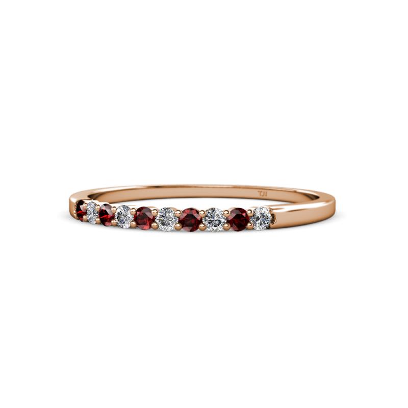 Clara 2.00 mm Red Garnet and Lab Grown Diamond 10 Stone Wedding Band 