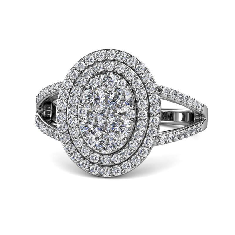 Andrea Prima Round Diamond 2.00 ctw Oval Cluster Double Halo Engagement Ring 