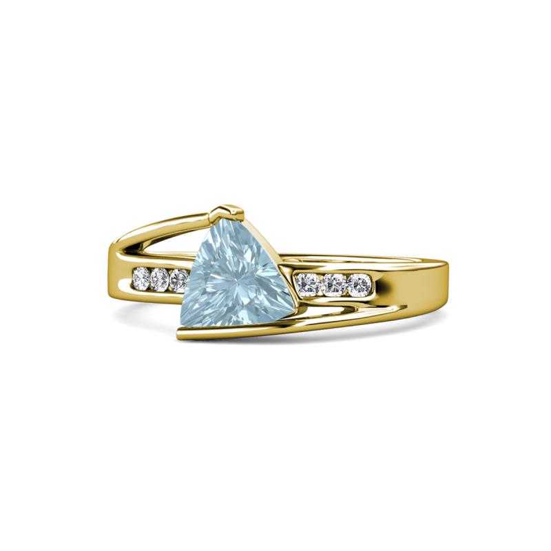 Medora 1.04 ctw Trillion shape Aquamarine (7.00 mm) accented Natural Diamonds Engagement Ring 