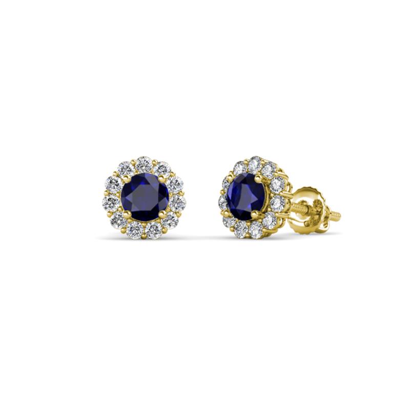 Ayana Round Blue Sapphire and Diamond Halo Stud Earrings 