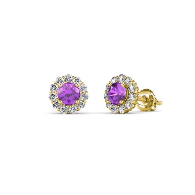 Ayana Round Amethyst and Diamond Halo Stud Earrings 
