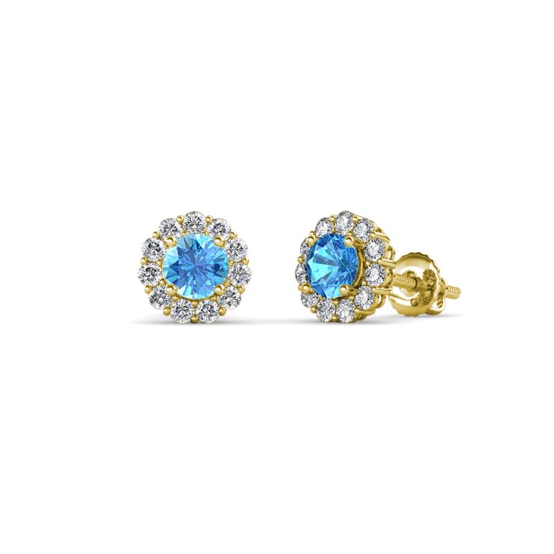 Ayana Round Blue Topaz and Diamond Halo Stud Earrings 