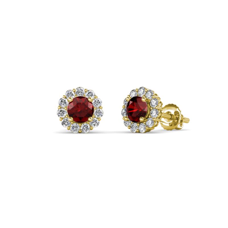 Ayana Round Red Garnet and Diamond Halo Stud Earrings 