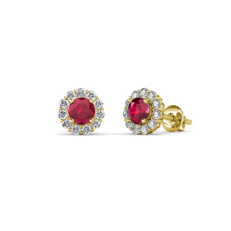 Ayana Round Ruby and Diamond Halo Stud Earrings 