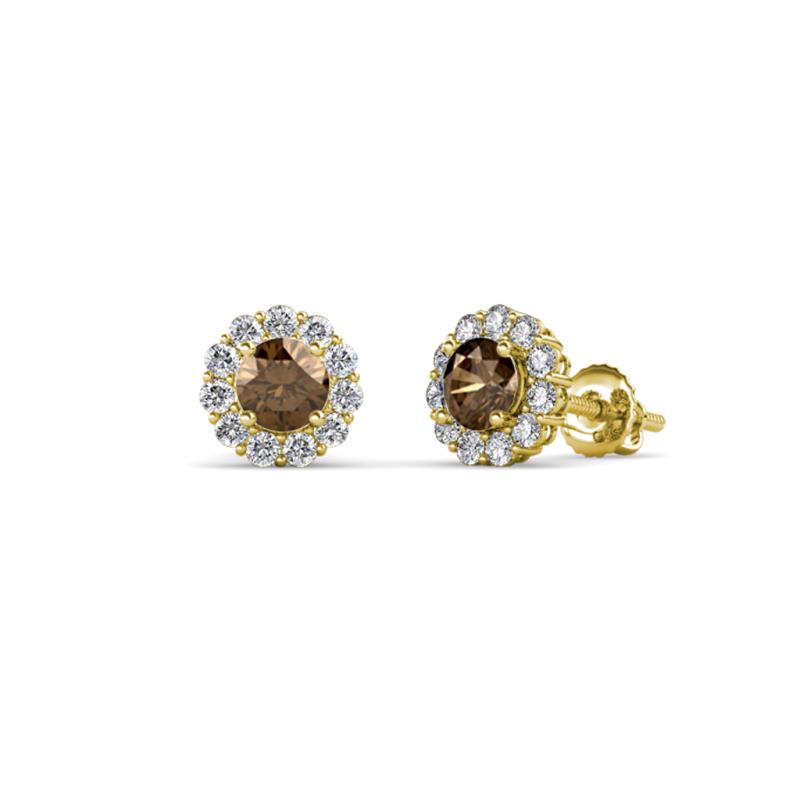Ayana Round Smoky Quartz and Diamond Halo Stud Earrings 