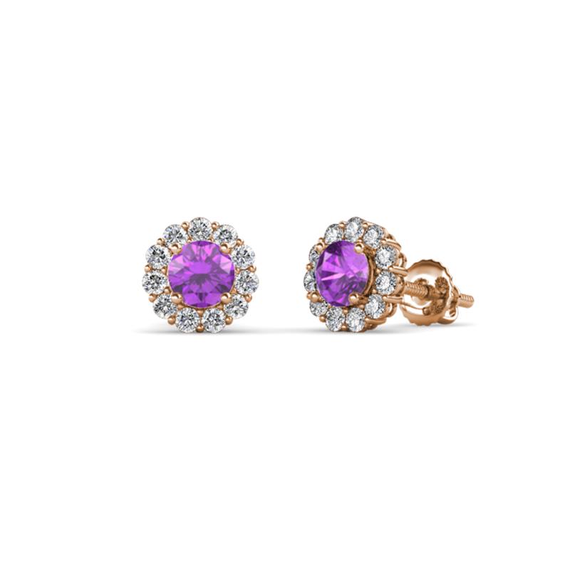 Ayana Round Amethyst and Diamond Halo Stud Earrings 