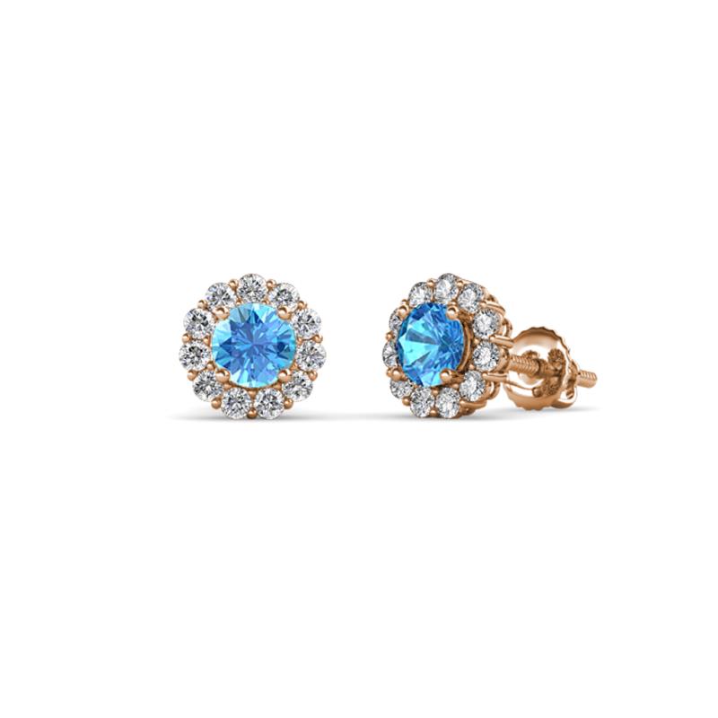Ayana Round Blue Topaz and Diamond Halo Stud Earrings 