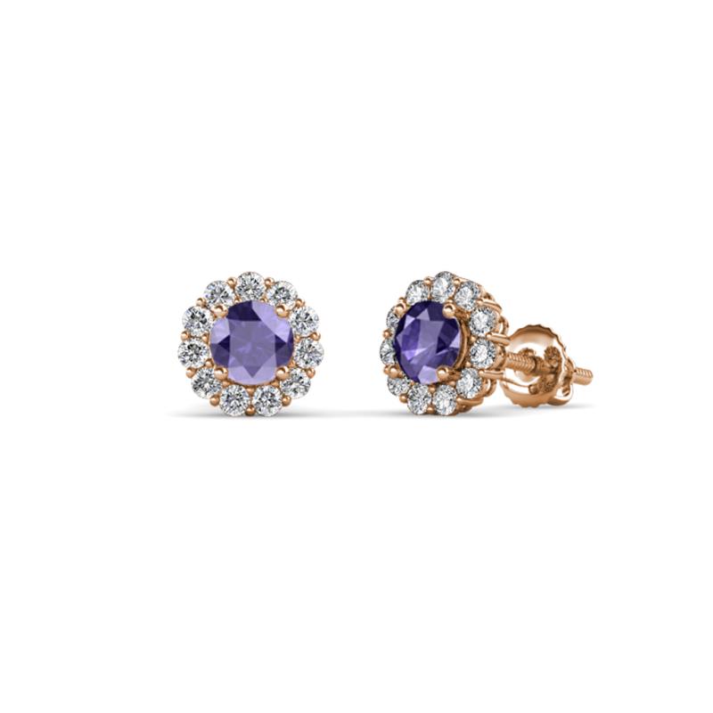 Ayana Round Iolite and Diamond Halo Stud Earrings 