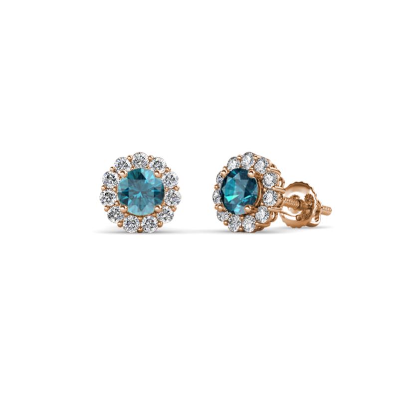 Ayana Round London Blue Topaz and Diamond Halo Stud Earrings 