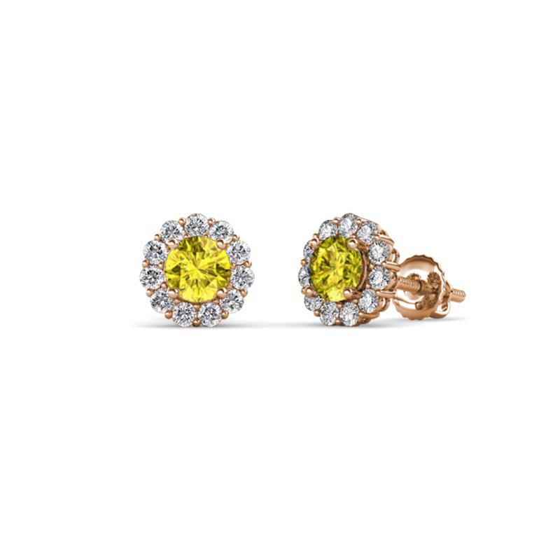 Ayana Round Yellow and White Diamond Halo Stud Earrings 