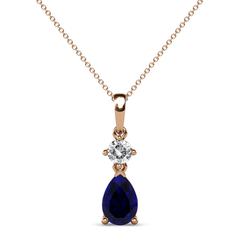 Zaila Pear Shape Blue Sapphire and Round Natural Diamond Two Stone Pendant 