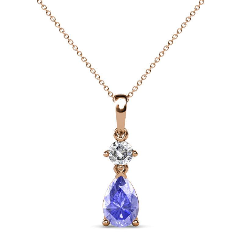 Zaila Pear Shape Tanzanite and Round Natural Diamond Two Stone Pendant 