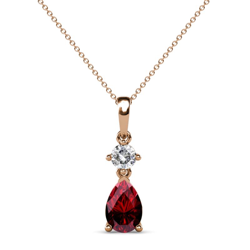 Zaila Pear Shape Ruby and Round Natural Diamond Two Stone Pendant 
